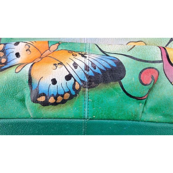 Anuschka Purse Leather Shoulder Bag Large Satchel Hobo Butterfly Floral Green - Picture 15 of 15